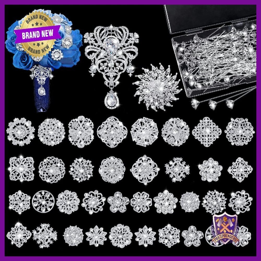 138 Pcs Rhinestone Brooch Bouquet Pins for Wedding Crafting Jewelry Gifts